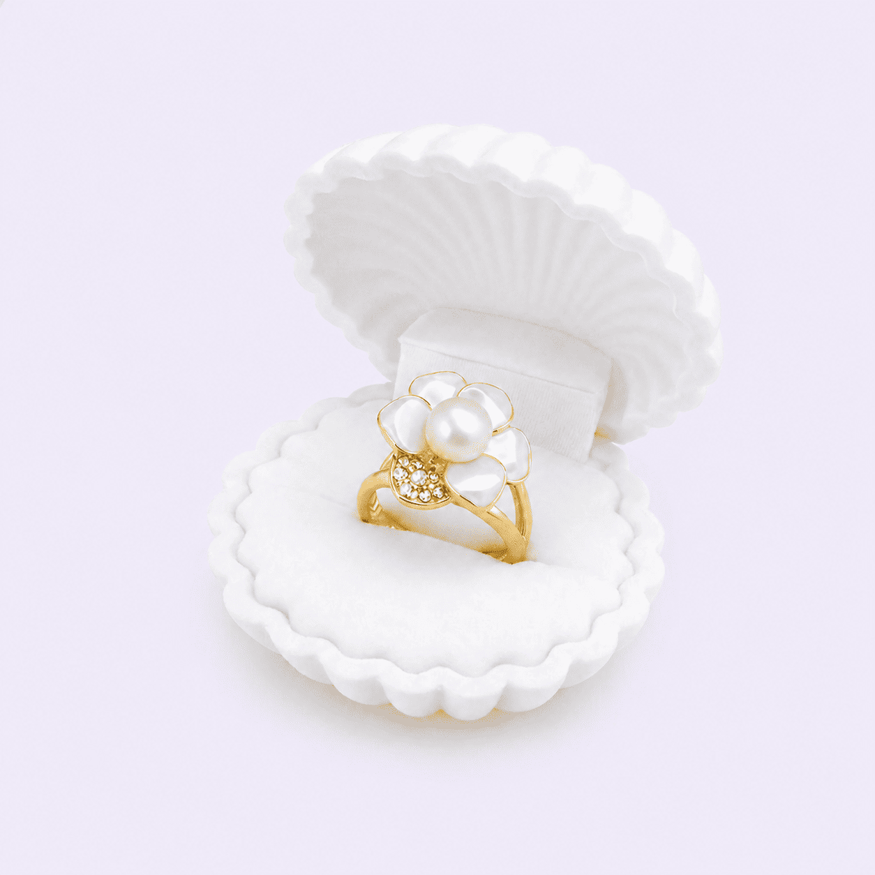 18K Gold Plated Contour Bloom Pearl Ring